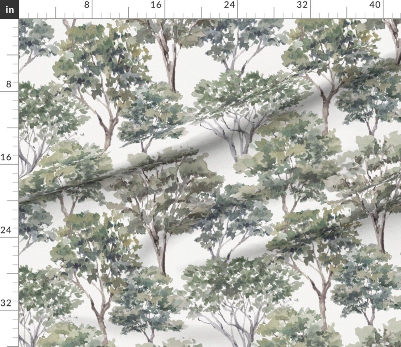Vintage Woodland Watercolor Forest Wood Oak Old World Scenic Trees Custom Printed Fabric by Spoonflower Various Fabrics by the Yard or Fat Quarter